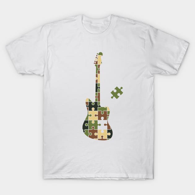 Camouflage Puzzle Offset Style Electric Guitar Silhouette T-Shirt by nightsworthy